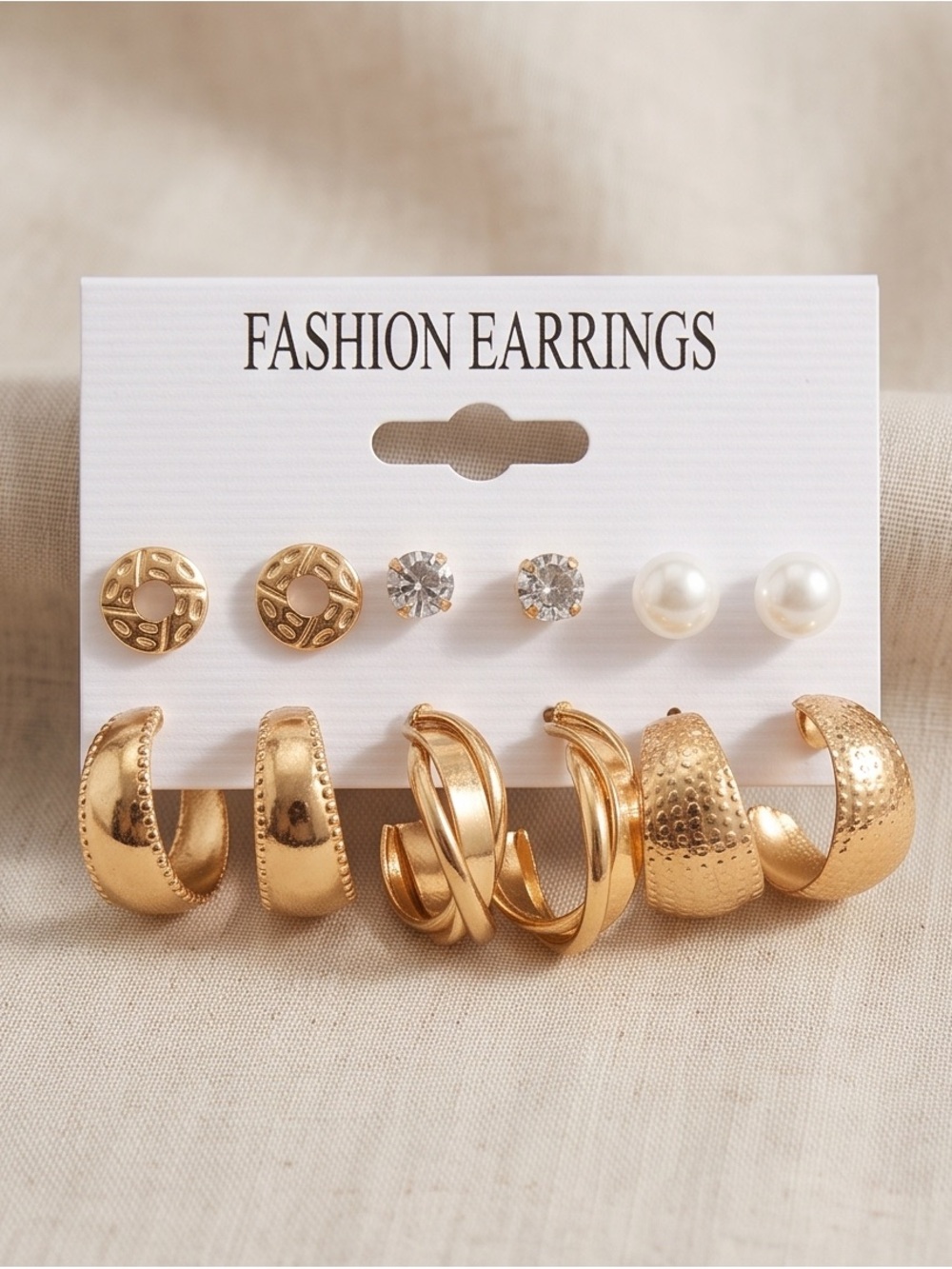 Gold-Tone 6-Pair Women's Earring Set — Classic Mixed Styles